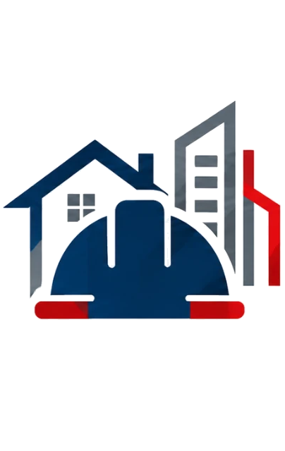 Hard hat over a house and skyscraper