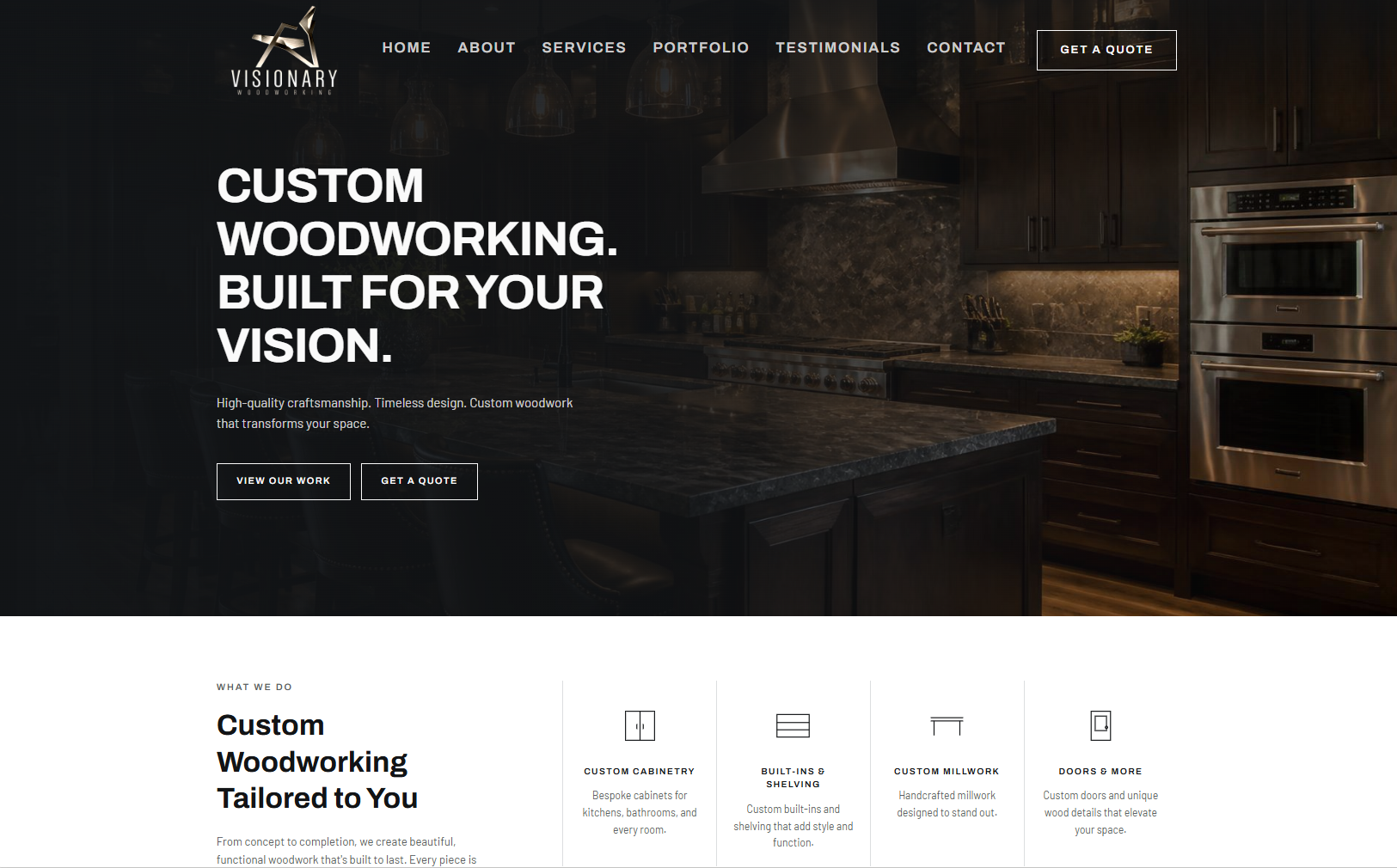 Custom woodworking website example supplied as a design reference