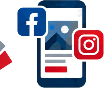 Smartphone surrounded by Facebook and Instagram logos