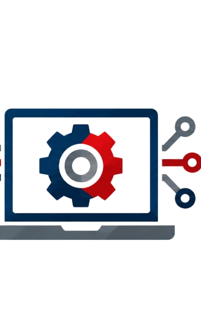 Laptop with a gear and circuit lines