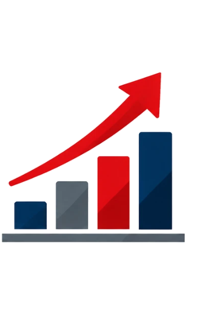 Bar chart with an upward arrow