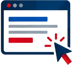 Browser window with a cursor clicking a call-to-action button